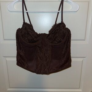 Garage Brown Lace Bustier Crop Top